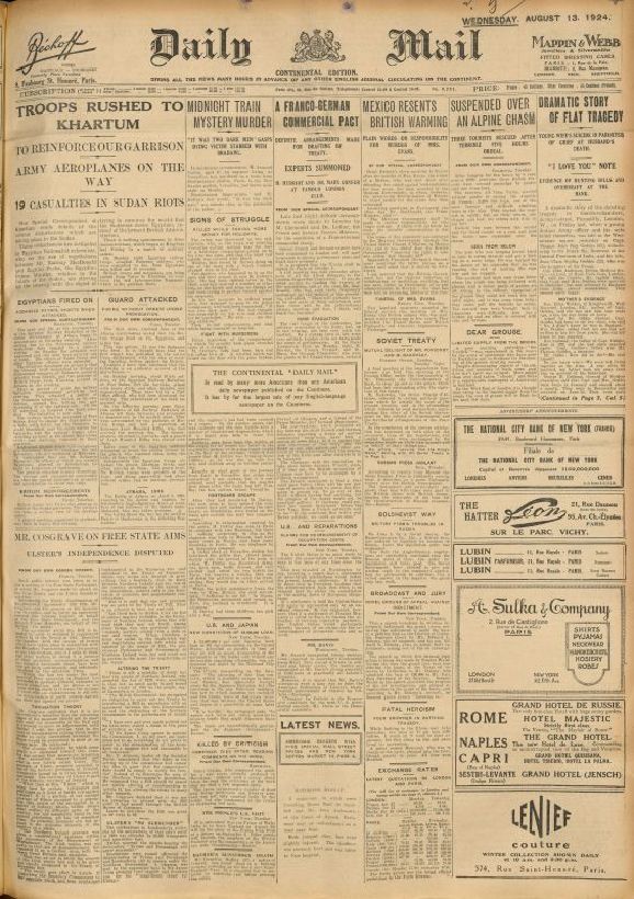 Daily Mail - Continental Edition, 13-08-1924