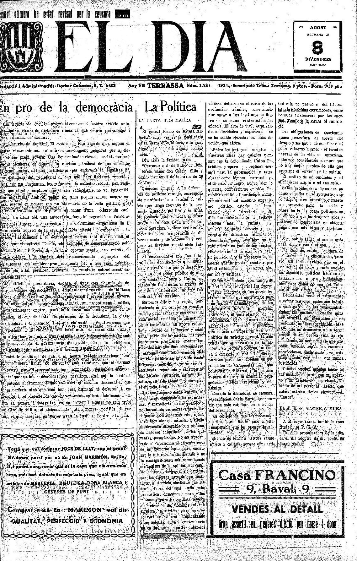 El Dia (Terrassa), 08-08-1924