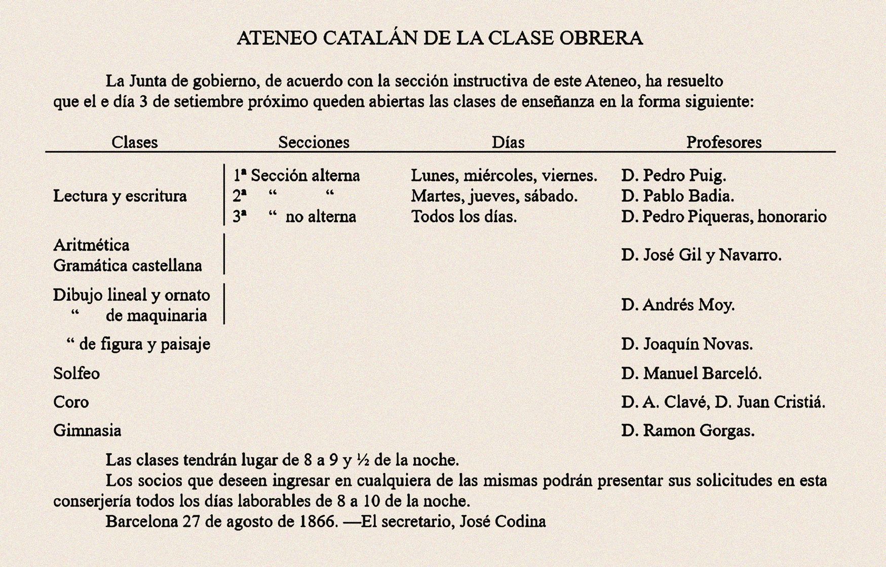 ATENEO CATALAN DE LA CLASE OBRERA. - 1866