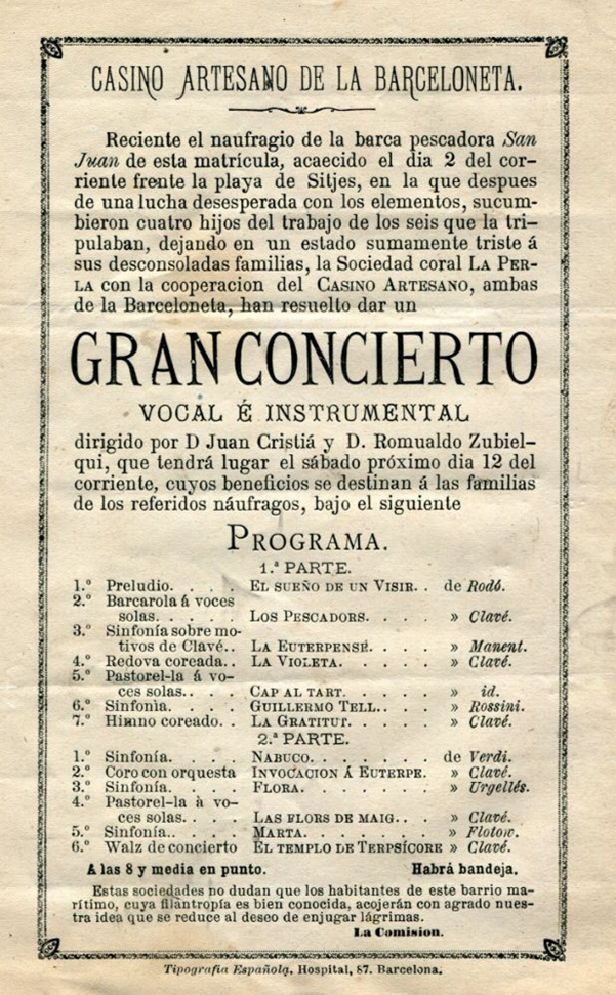 CASINO ARTESANO DE LA BARCELONETA 12/03/1881