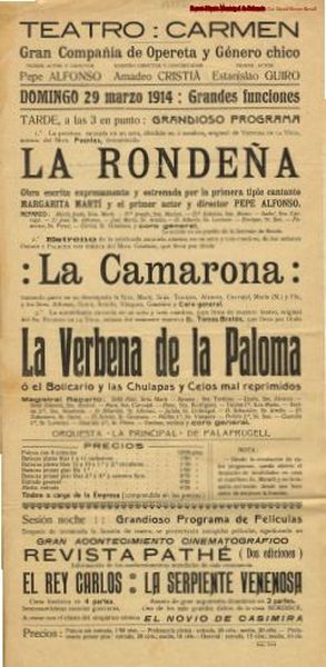 ACR - 1914 - Teatre Carmen - Palams - Fons: Servei dArxiu Municipal de Palams. Collecci David Ferrer Revull