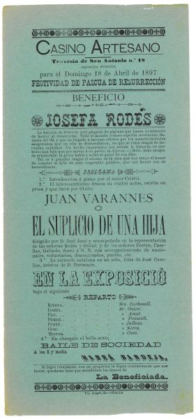 JCV - Programa de m de la funci del 18 dabril de 1897 al Casino Artes de Grcia. 1897. Collecci Club Excursionista de Grcia. AMDG. Nmero de registre CEG_98-2.1.70