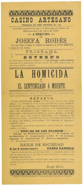 JCV - Programa de m de la funci del 2 dabril de 1899 al Casino Artes de Grcia. 1899. Collecci Club Excursionista de Grcia. AMDG. Nmero de registre CEG_98-2.1.23