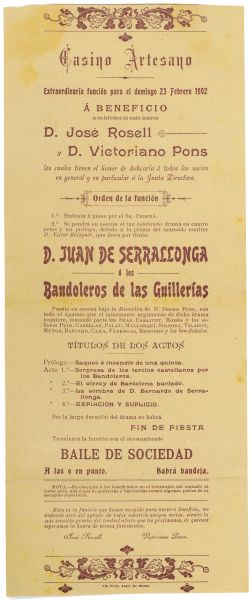 JCV - Programa de m de la funci del 23 de febrer de 1902 al Casino Artes de Grcia. 1902. Collecci Club Excursionista de Grcia. AMDG. Nmero de registre CEG_98-2.1.25