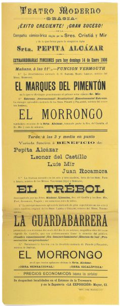 ACR - Programa de m de la funci del 14 de gener de 1906 al Teatre Modern de Grcia. 1906. Collecci Club Excursionista de Grcia. AMDG. Nmero de registre CEG_98-2.1.60