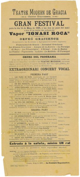 JCV - Programa de m del Gran Festival organitzat per lOrfe Gracienc el 14 de maig de 1905 al Teatre Modern de Grcia. 1905. Collecci Club Excursionista de Grcia. AMDG. Nmero de registre CEG_98-2.1.65