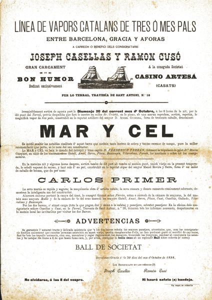 JCV - Programa de m de la funci del 30 doctubre de 1898 al Casino Artes de Grcia. 1898. Collecci Club Excursionista de Grcia. AMDG. Nmero de registre CEG_489-CE